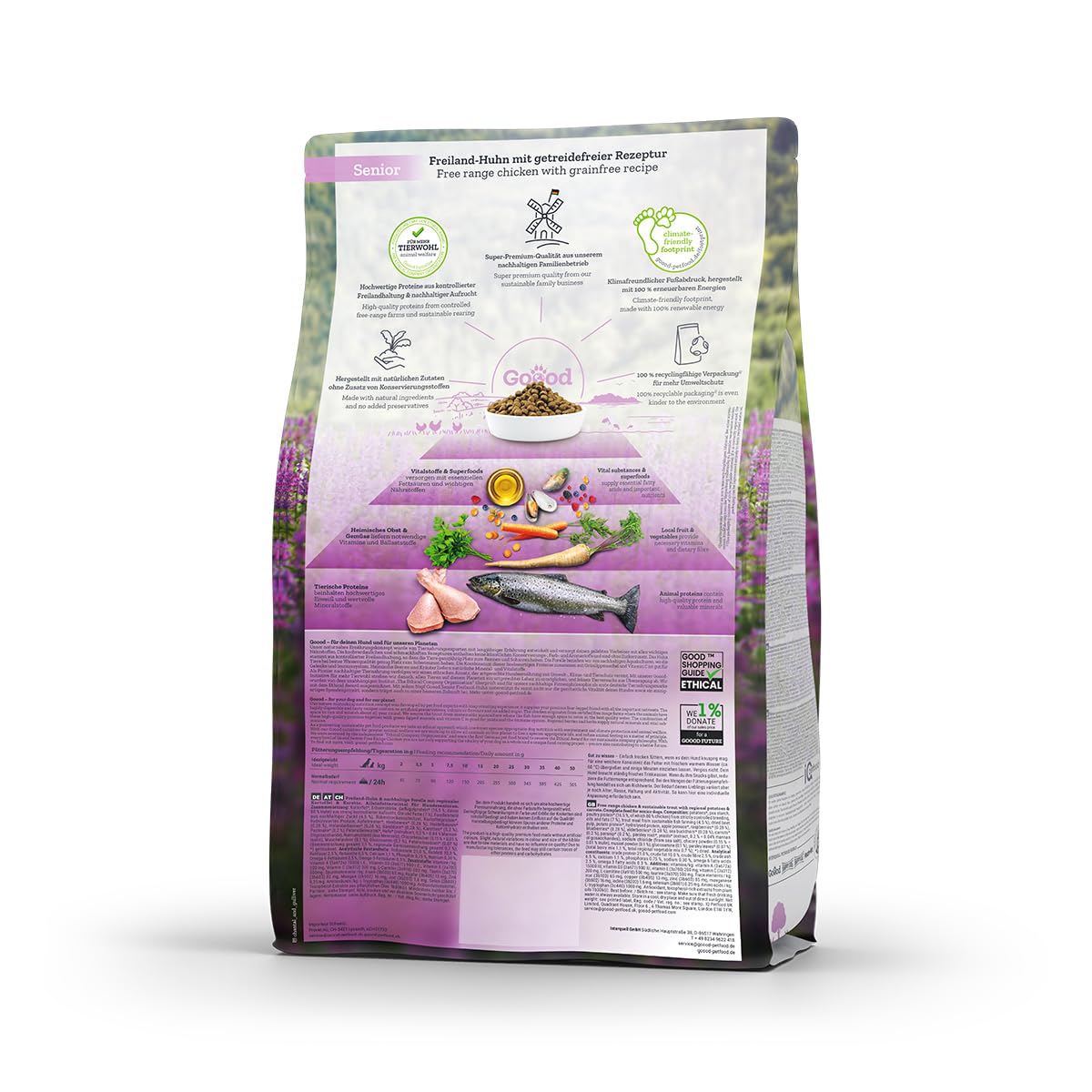 Goood Senior Freilandhuhn & nachhaltige Forelle – Trockenfutter, Hundefutter – hochwertige Proteine, wertvolles Vollkorn, für Gelenke und Immunsystem – für Hundesenioren – 10kg