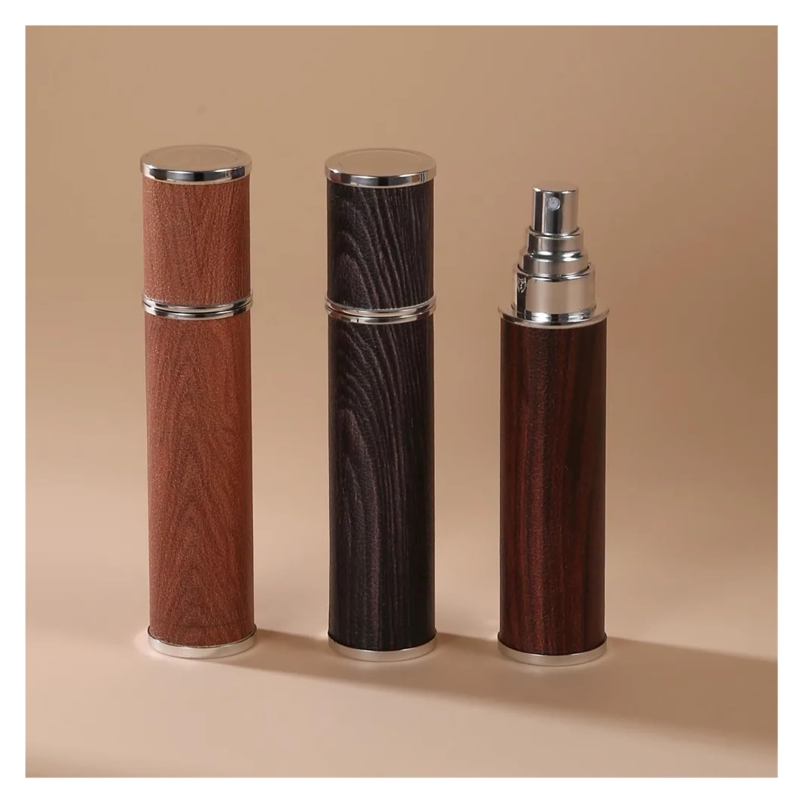 Flacone di profumo in pelle Atomizzatore di profumo in pelle con venature del legno da 10 ml