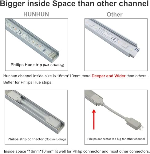 Miniatura 3 de Paquete de 10 canales de aluminio LED en forma de U de tamaño grande de 3.3 pies con cubierta lechosa, tapas finales y clips de montaje, perfil de
