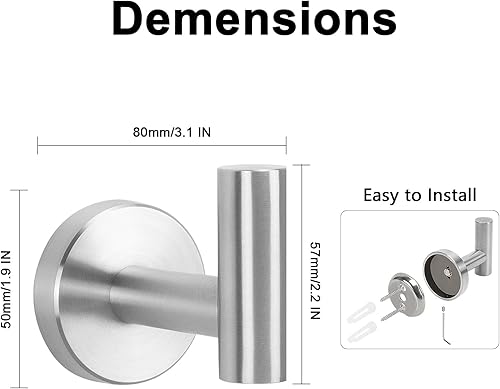 Miniatura 5 de NearMoon Ganchos para toallas de baño, soporte para bata de acero inoxidable 304, gancho resistente para baño, sala de estar, hotel, cocina, garaje,