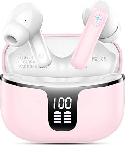 Drsaec Cuffie senza fili Bluetooth 5.3, in-ear, con 4 microfoni, 40 ore, bassi CVC8.0, cancellazione del rumore, USB-C, IP7, impermeabili, per Android/iOS