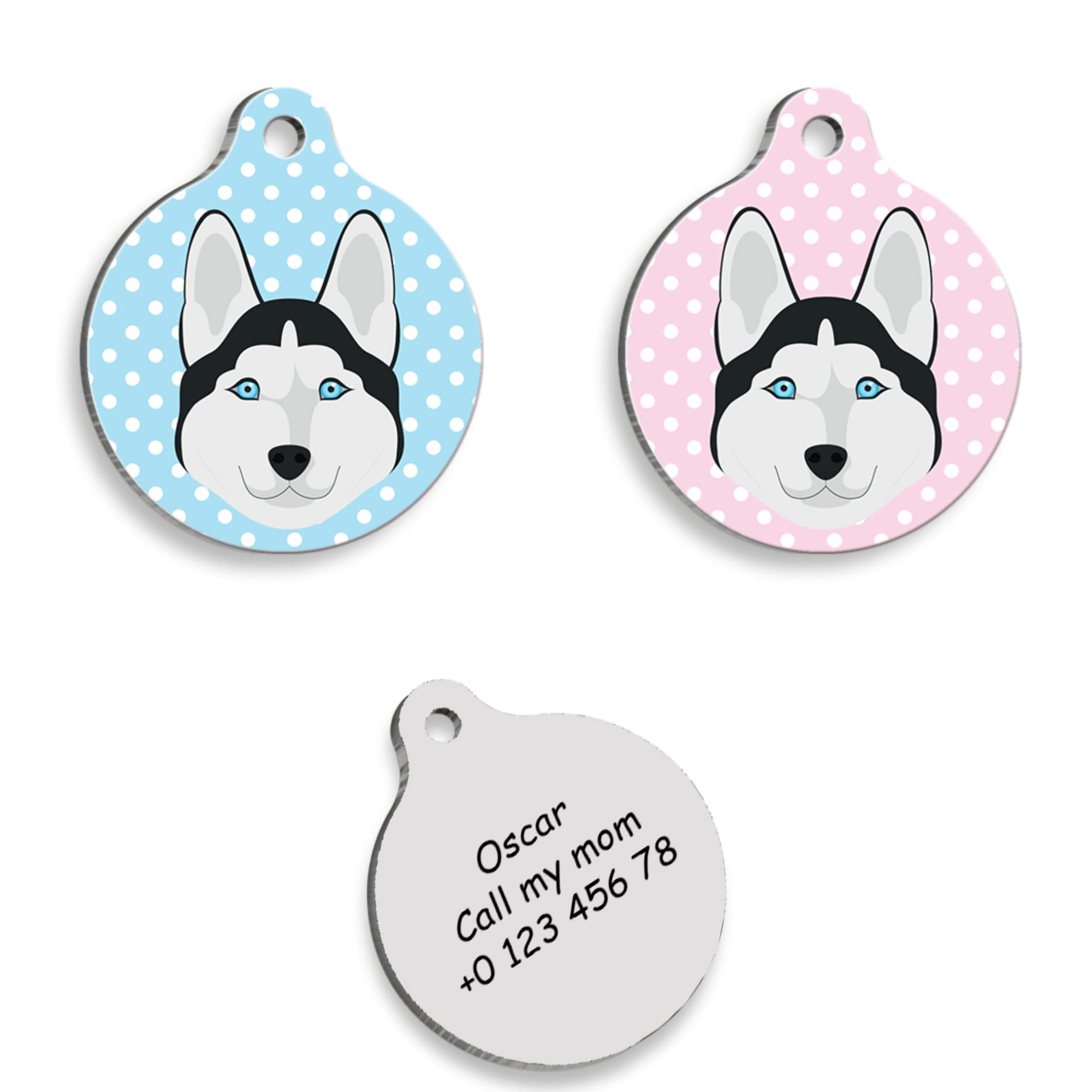 SIBERIAN HUSKY Personalized Dog Tag - Custom Name Tag - ID Tag for Dog & Cat - Customized Pet Tags - Dog Name Tag - Cat Name Tag - Engraved Dog Tag (Blue)