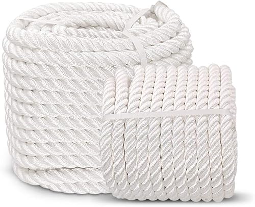 Miniatura 6 de Aoneky Cuerda trenzada de nailon de 12 58 34 78 pulgadas, cuerda de tracción blanca (12 pulgada x 25 pies)