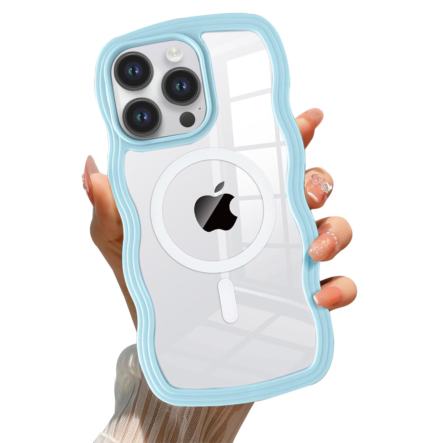 Coque iPhone 16 Pro Max bleu sierra pour femme étui élégant vagues silicone