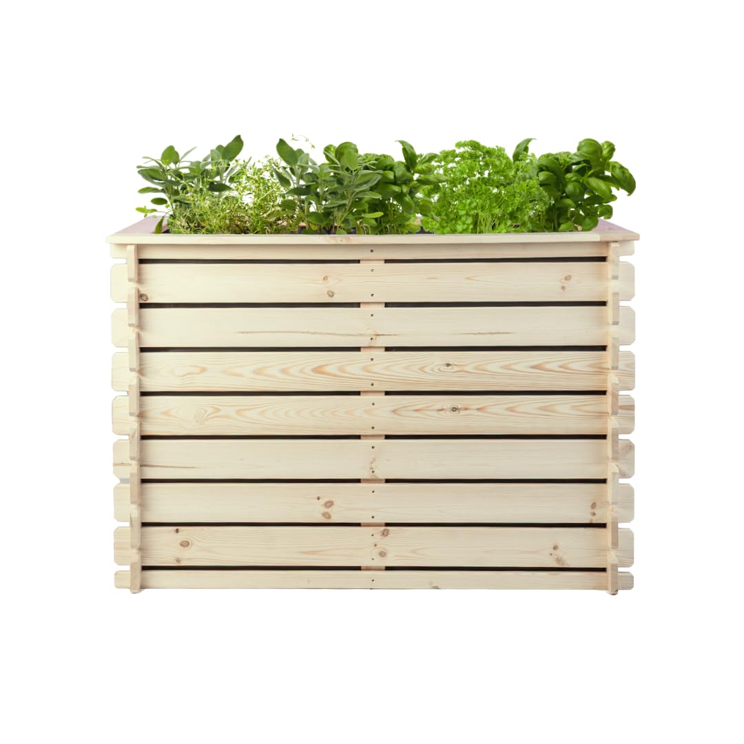 Mega Holz Hochbeet PLANTO 117x59x77 (BxTxH) aus Natürlicher Kiefer, Blumenbeet aus Holz, Wetterfest, Innen- und Außenbereich, Kräuterbeet für Garten, Balkon und Terrasse, Einfaches Stecksystem