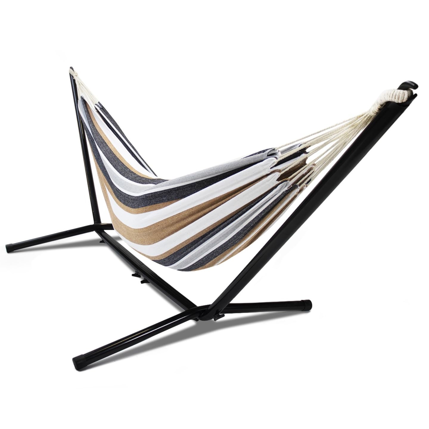 IDMarket - Hamaca con soporte de metal negro y tela a rayas negras, blancas y chocolate