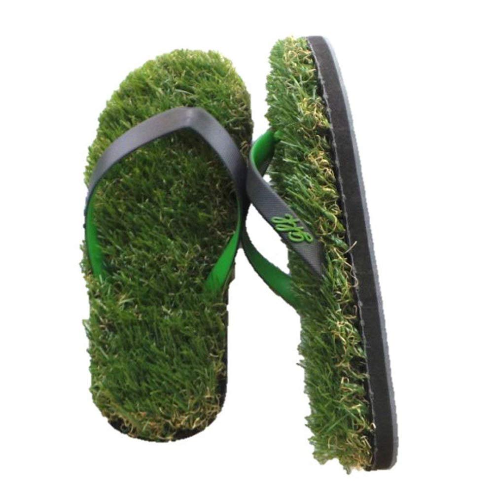 funny grass flip flops, lawn slippers, artificial grass flip-flops for Men, Women and Children (Man 5.5-7, Black)