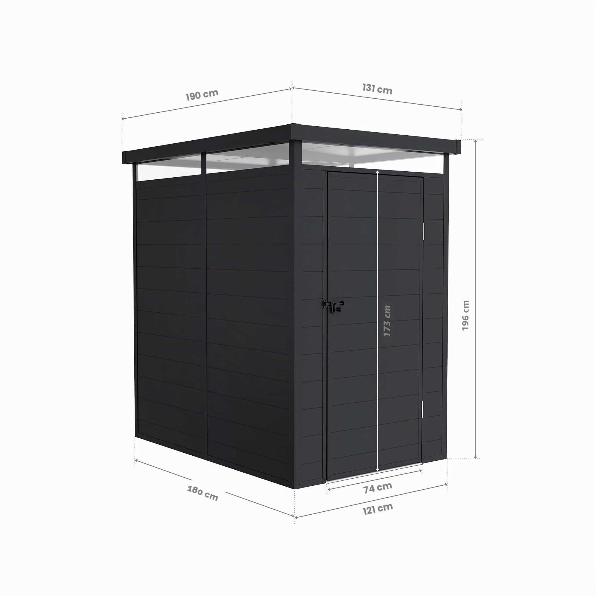 Wasabi – Gartenhaus aus Kunstharz Terra – Dachfenster 360º – Verstärkte Struktur aus Aluminium und PVC – UV-Schutz – Wasserdicht – Anthrazitgrau - Außenschuppen 2,47m² – 131x190x196cm