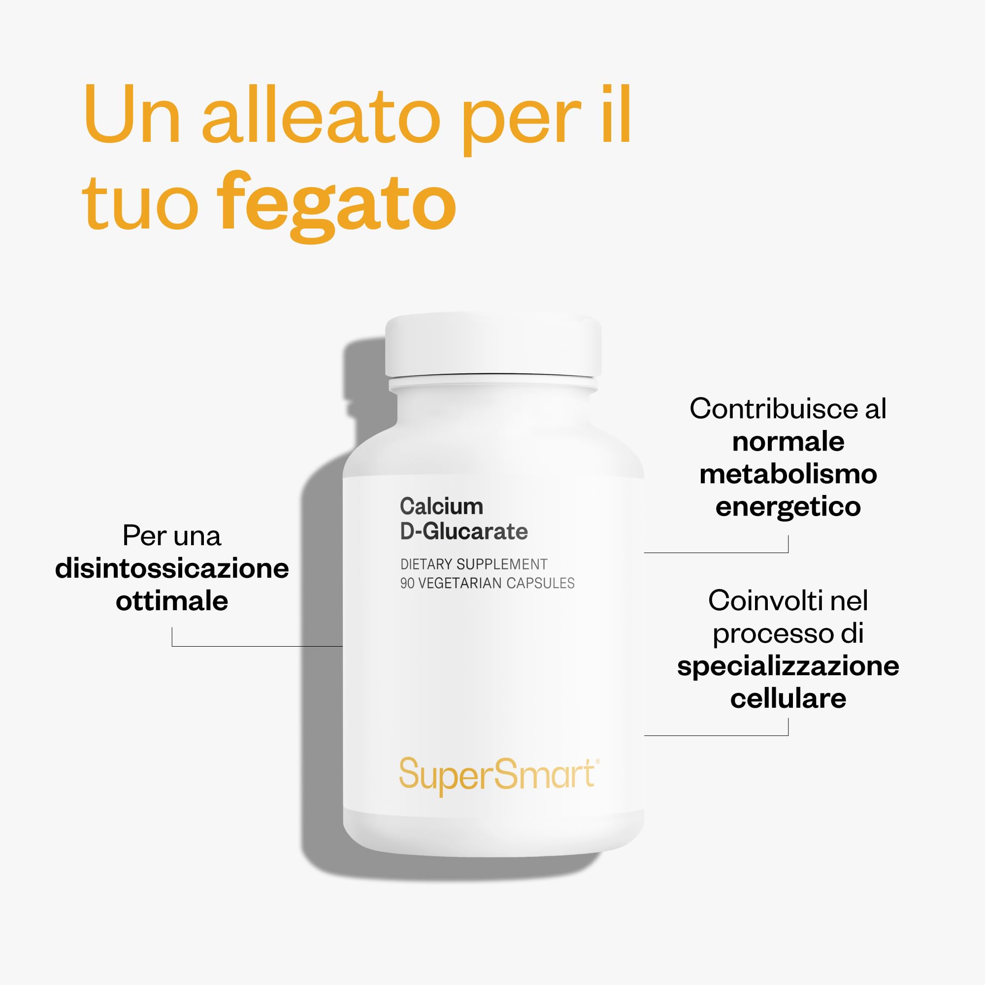Calcium D-Glucarate - Disintossicante naturale - Promuove la salute del fegato - Sale di calcio dell'acido D glucarico - Ottimizza la glucuronidazione - Vegano - Supersmart