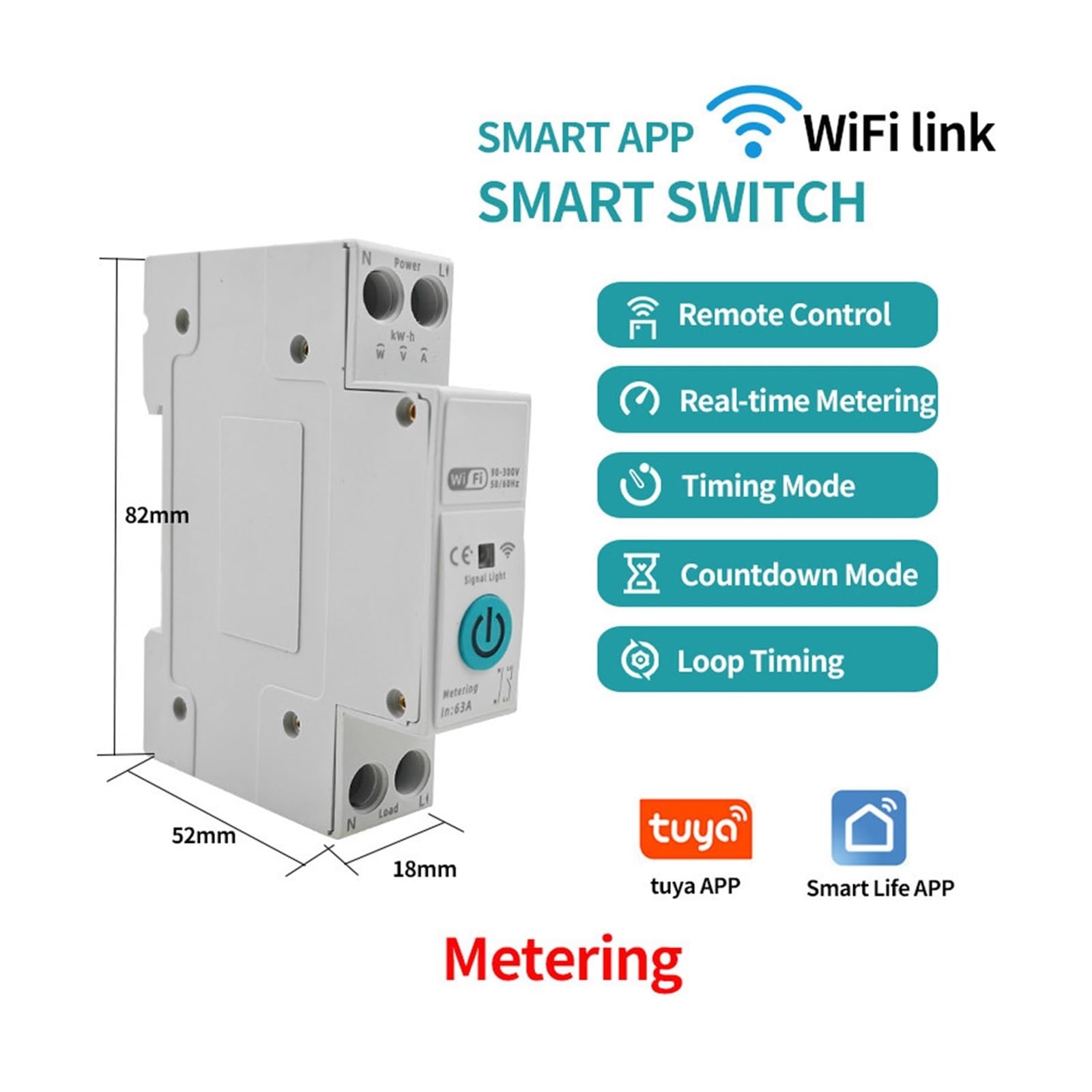 Interruttore Automatico WiFi Intelligente, Compatibile Con L'app Tuya, 63A