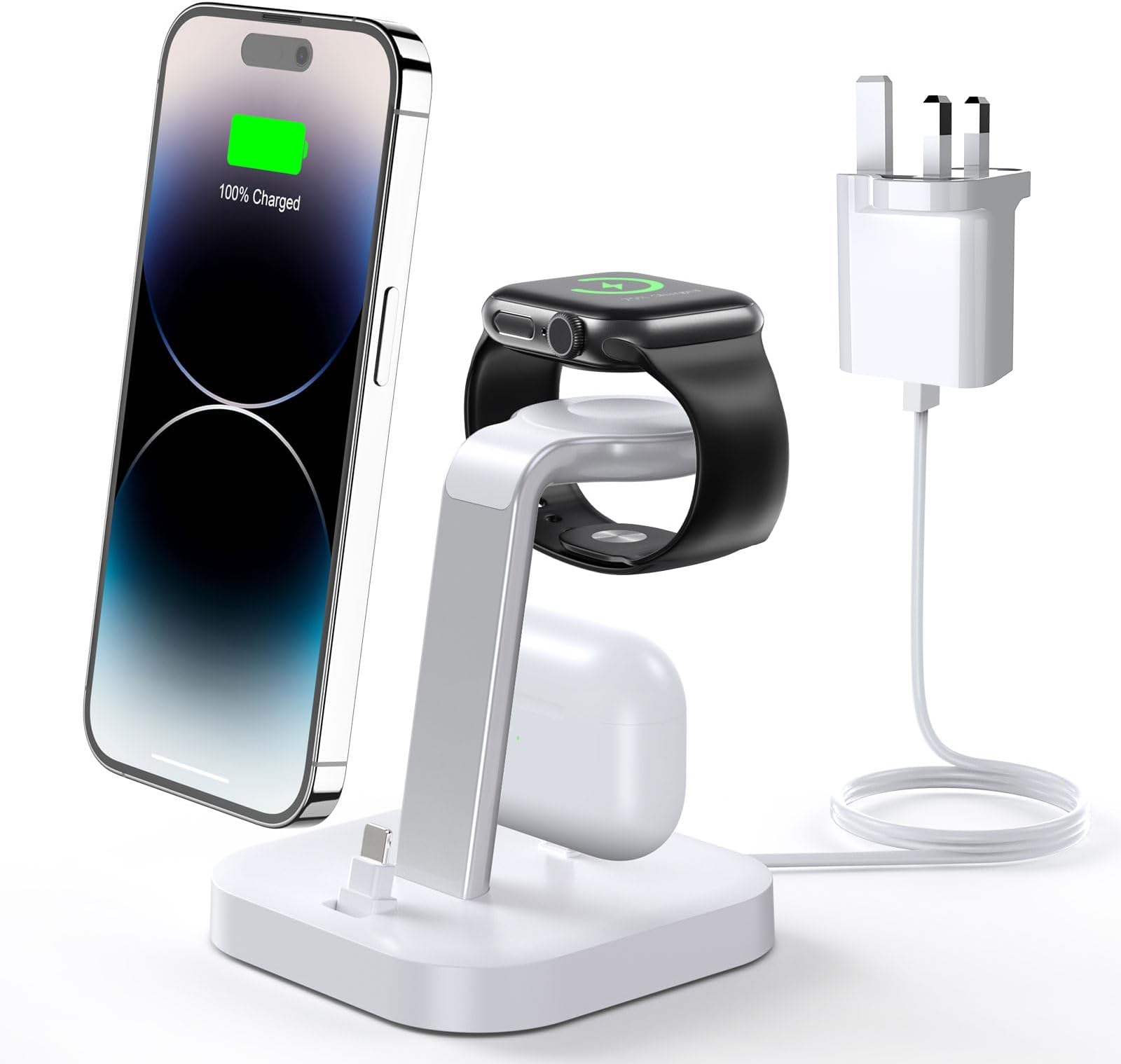 Charging Station for Multiple Devices - ADADPU 3 in 1 Wireless Charger Stand for Apple Watch Series 9/8/7/6/5/4/3/2/SE Phone Charging Dock for AirPods iPhone 14/13/12/11 Pro X Max XS XR 8 7Plus