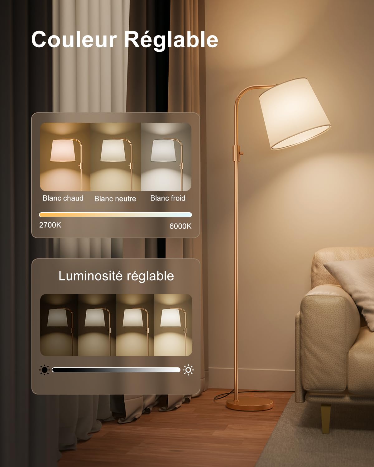 DUSKTEC Lampadaire arqué RGB connecté, contrôle App, Compatible avec Alexa