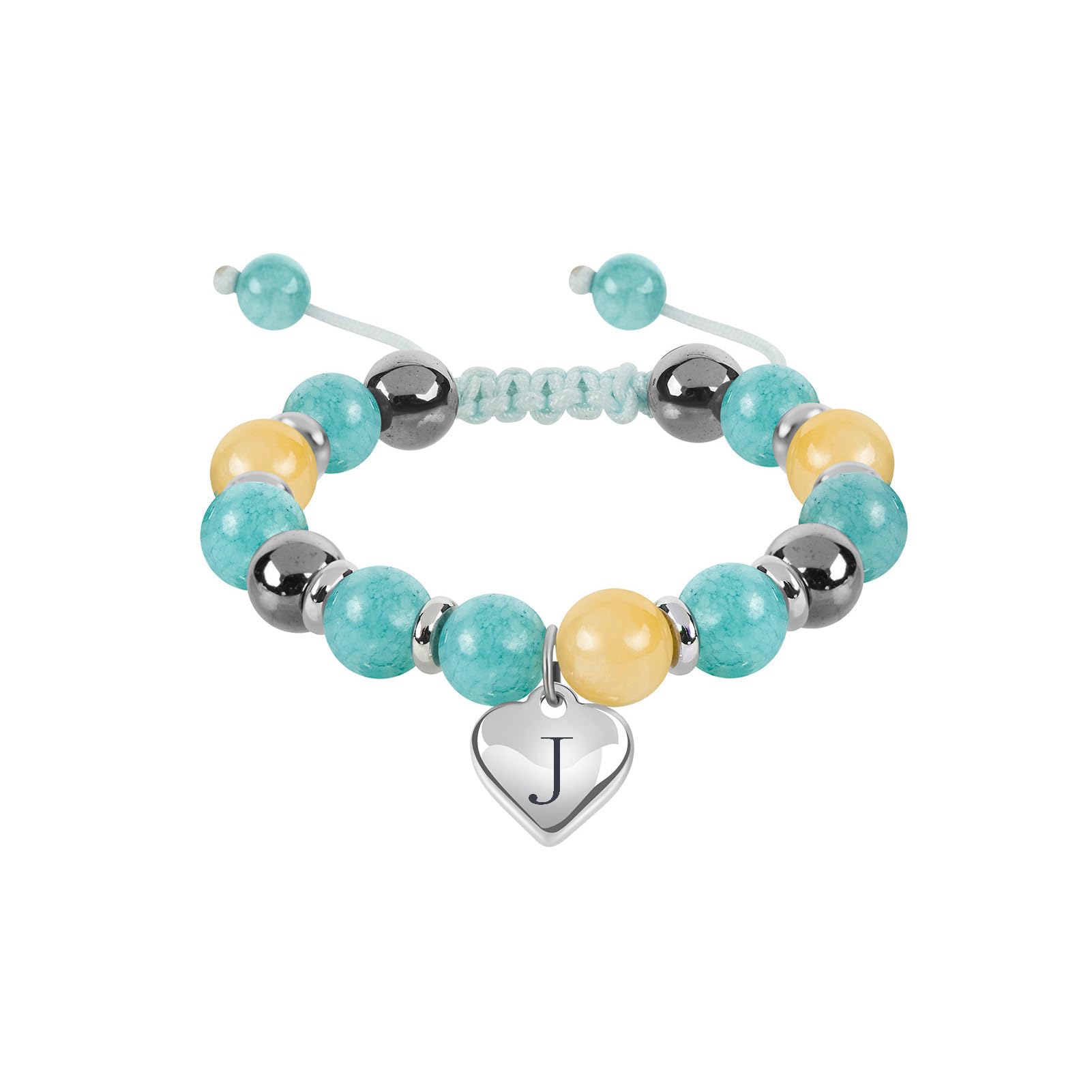 Blue Initials Heart Natural Stone Beaded Bracelet for girl | Adjustable Natural Stone Beaded Bracelets for Girls Jewellery | Daughter/Granddaughter/Niece/Bracelets for Girls Jewellery