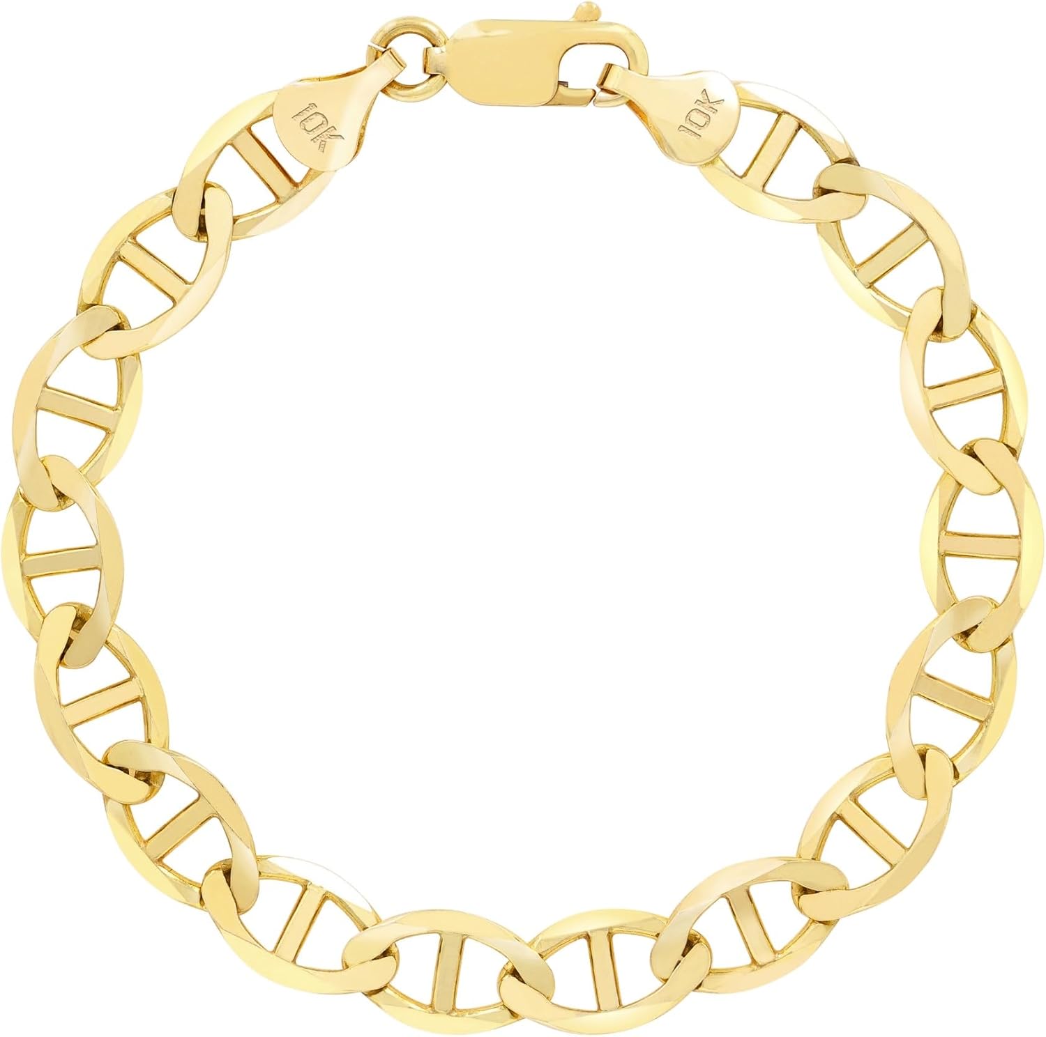 Nuragold 10k Real Yellow Gold Solid Mariner 6mm Chain Anchor Link Bracelet (7"-9") Italian Jewelry for Men & Women