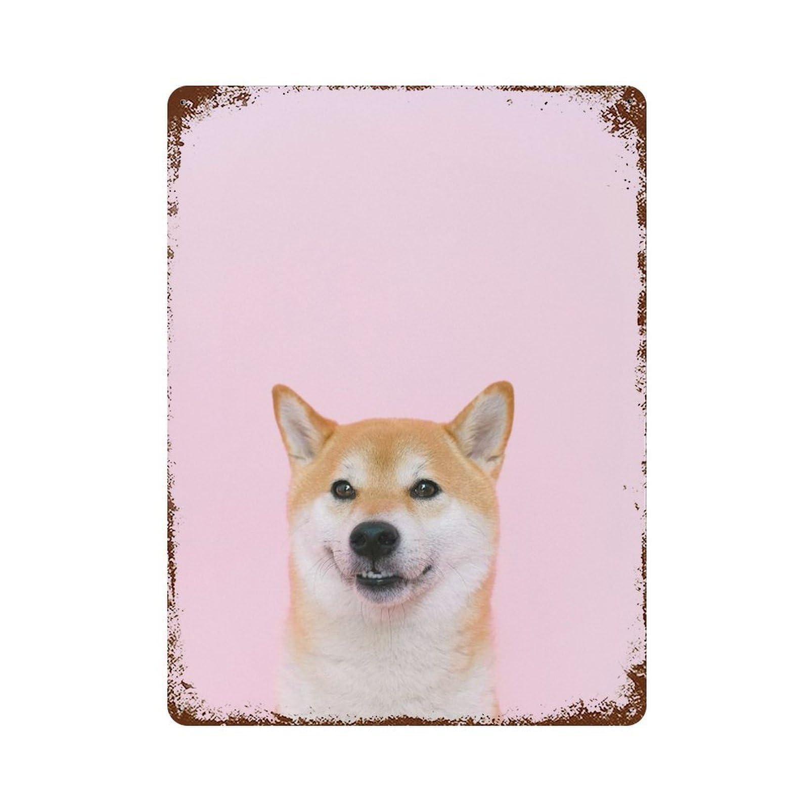 Smiling Shiba Inu Rust Effect Tin Sign 15.7"x11.8", Retro Wall Decor for Pub, Kitchen And Man Cave Decor