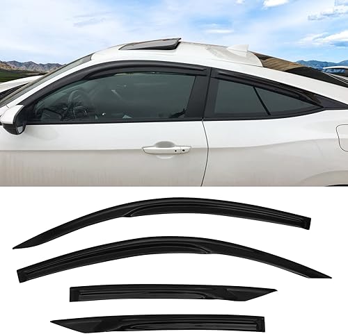 FREEMOTOR802 Viseras de ventana adhesivas compatibles con Honda Civic 10ª generación 2016-2020 FC FC3 FC4 Coupe, deflectores de viento laterales,