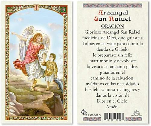 Oracion al Arcangel San Rafael - Tarjetas laminadas de oración (25 unidades), color español