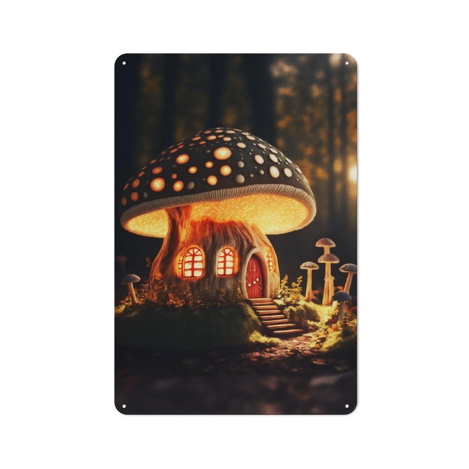 Junmoney Mushroom House Retro Tin Wall Plaque 30X20cm Featuring For Pub Or Café, New-Space Wall Decor For Pub Decor Enthusiasts