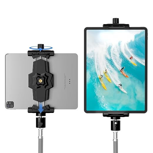 iPad and Phone Tripod Mount Adapter with Ball Head, iPad Holder for Tripod, 360 Rotatable Tablet Clamp Mount fits iPad Pro 12.9, iPad Air Mini 3 4, Galaxy Tab, Surface Pro, Selfie Stick(5.3-10.6")