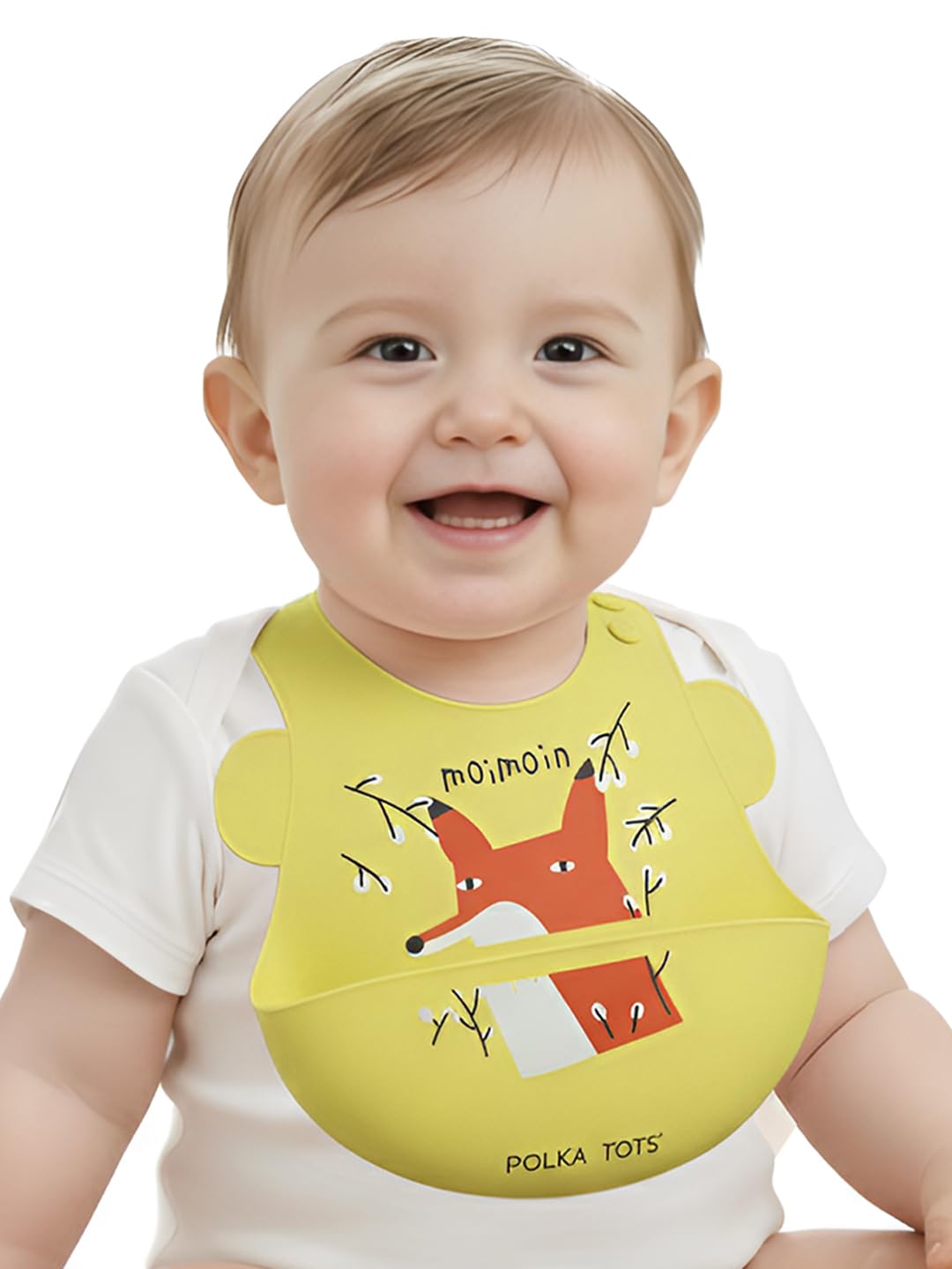 POLKA TOTS Waterproof Silicone Bibs with 6 Adjustable Snap Buttons, Super Absorbent, Soft, Comfortable & Lightweight for Feeding Infants & Baby Toddlers (Red Fox, 4 Months to 3 Years)-image-32