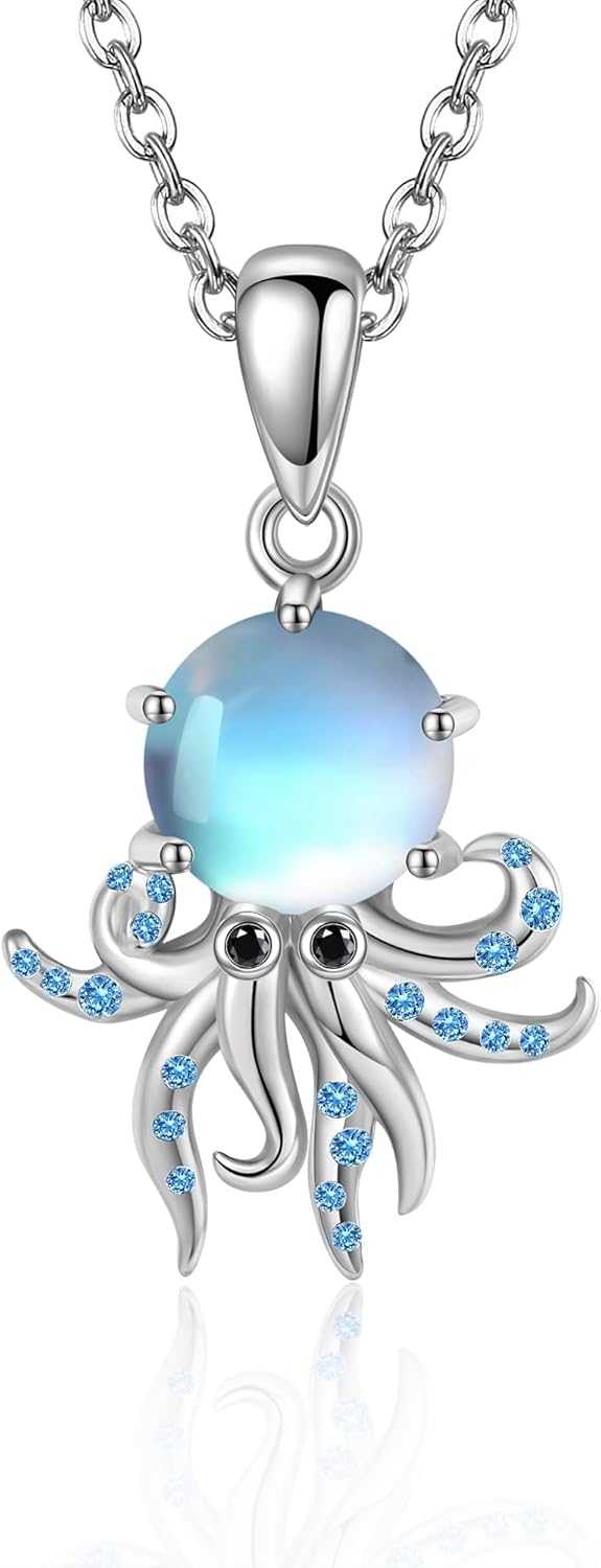 YAFEINI Moonstone Necklace Sterling Silver Dragonfly/Angel/Bunny/Cat/Highland Cow/Phoenix Pendant Jewelry for Women