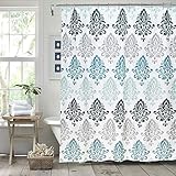 Gibelle Light Blue and Gray Damask Shower Curtain, Vintage Damask Print Ombre Design Shower Curtains...