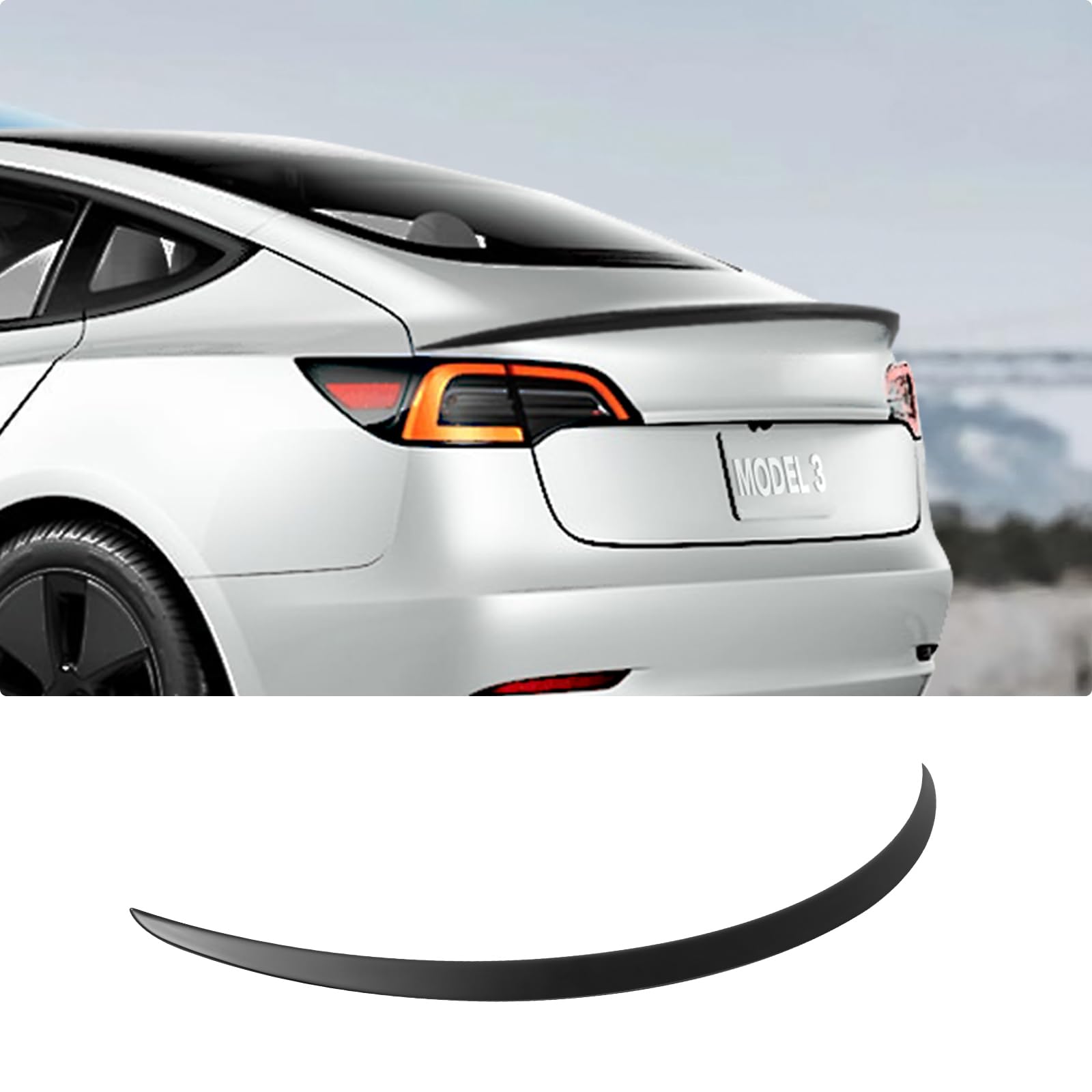 BASENOR Performance Spoiler for 2017-2023 Tesla Model 3 Gen 2 Matte Black