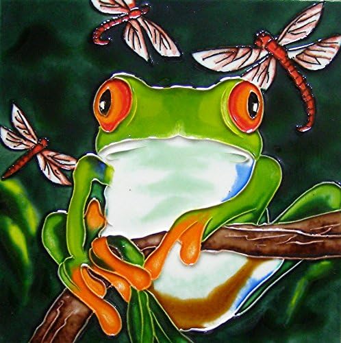 Continental Art Center 8x8 Art Tile-Tree Frog and 3 Dragonflies