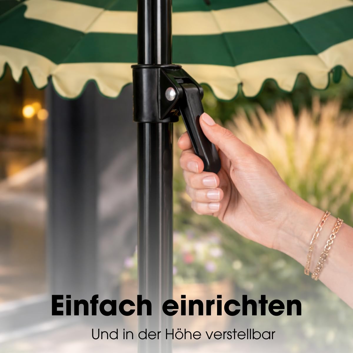 MICA Decoration Neigbarer Sonnenschirm mit Rüschen - Stockschirm 238 x Ø195 cm - Garten oder Balkon Sonnenschutz - Polyester, Stahl - Terra