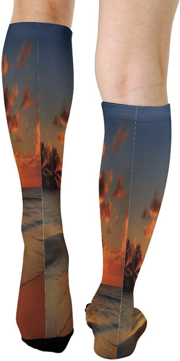 Beach Sunrise Crew Socks Calf Socks Athletic Crew Sock