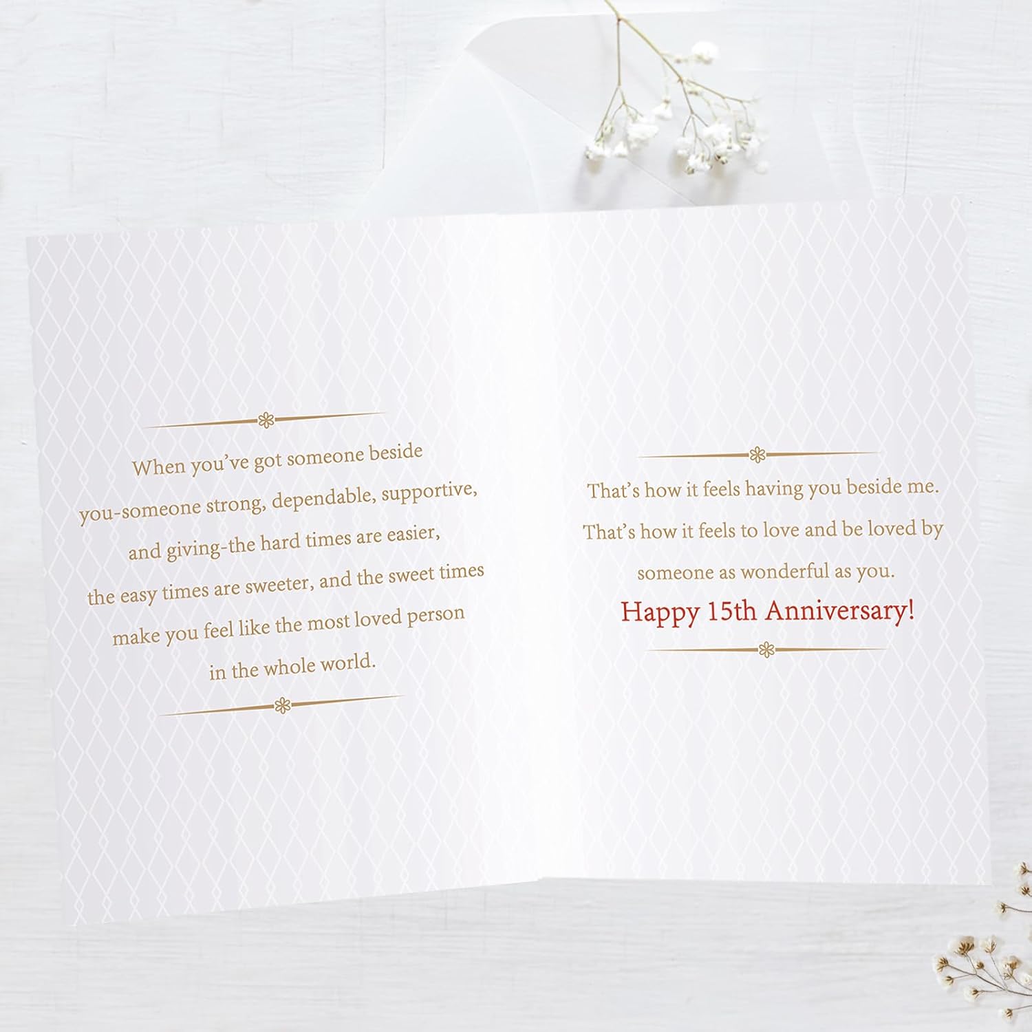 Condition photo showing New/Like New for 15th anniversary card gifts for him her | funny 15 year wedding anniversary card for couple husband wife | best 15th aday decorations
