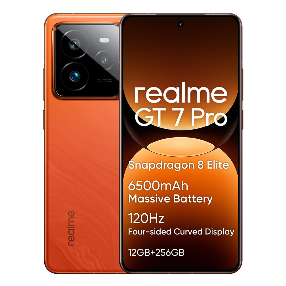 realme GT 7 Pro Smartphone 5G,12GB+256GB Telefono,Snapdragon 8 Elite,6,78" 120Hz Display RealWorld Eco,50MP Fotocamera AI Clear Snap,6500mAh,Dual SIM Android 15,NFC,Nessun Caricabatterie,Arancione