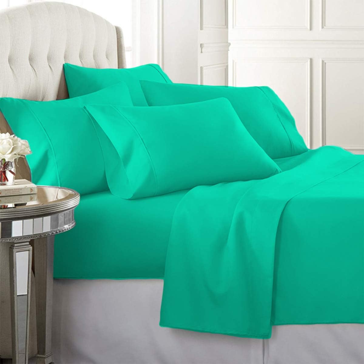 Luxury Home Super-Soft 1600 Series Double-Brushed 6 Pcs Bed Sheets Set (California King, Turquoise)