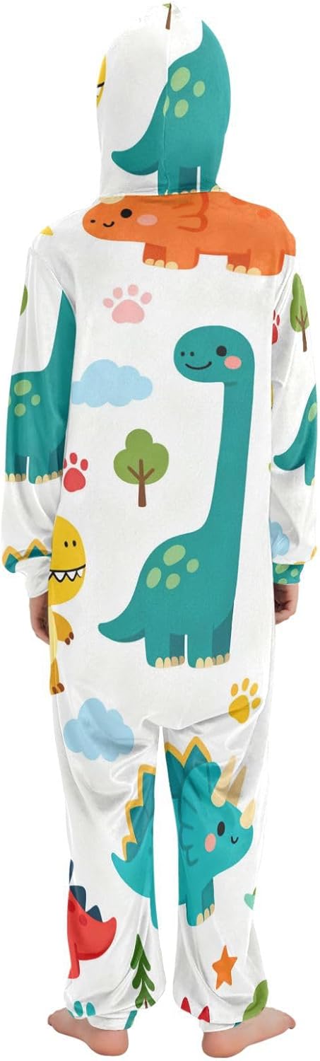 Cartoon Cute Colorful DinosaurPajamasZipper Hooded Christmas Costumefor Parties Sleepovers