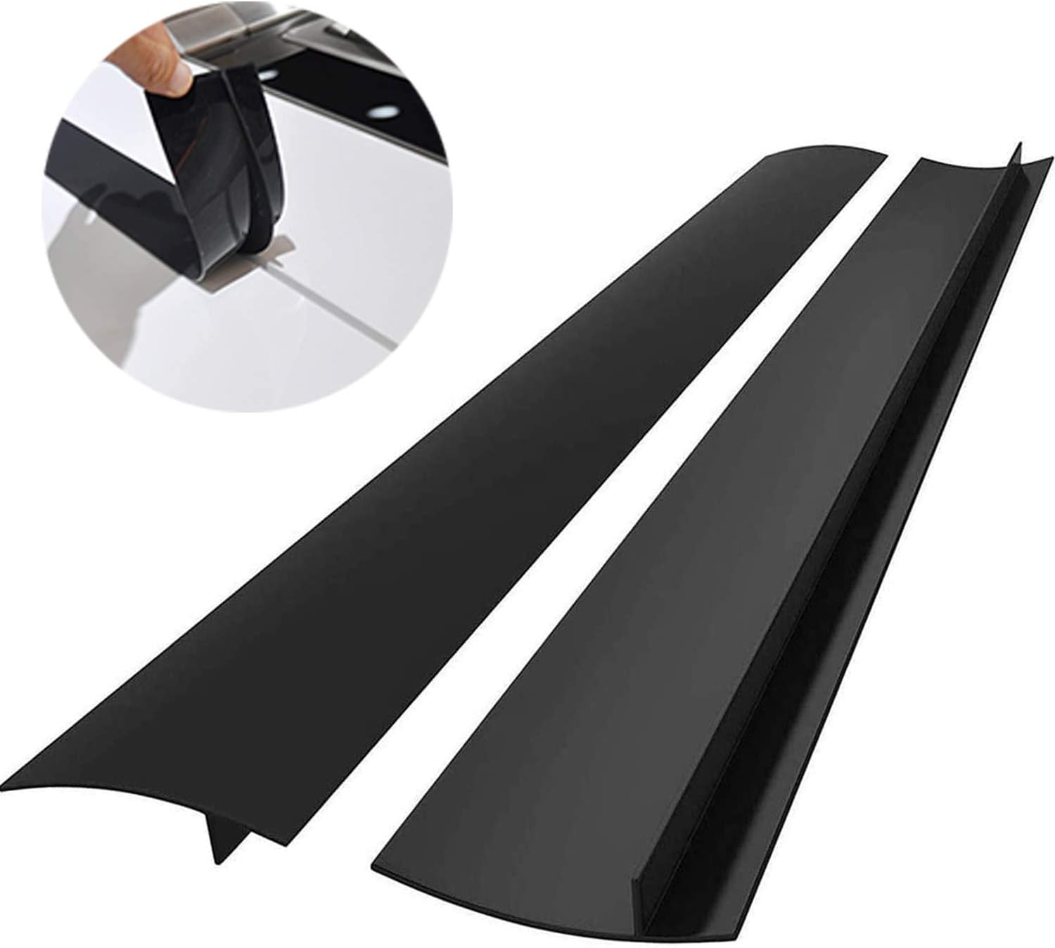 Silicone Stove Gap Covers (2 Pack), Easy Clean Heat Resistant Oven Gap Filler To Seal Between Stovetop and Counter (25 Inches, Black)