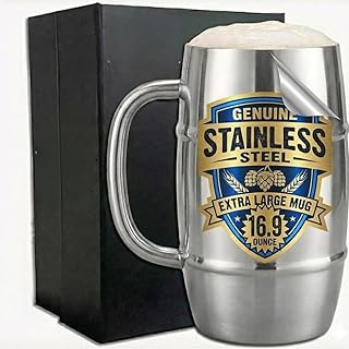 Silver Beer Mug 500ml for Men & Home Bar | Stainless Steel Beer Cup with Matte Interior & Polished Silver Exterior | Durable Large Beer Stein for Beer, Ale & Cocktails | by L’escape Artiste