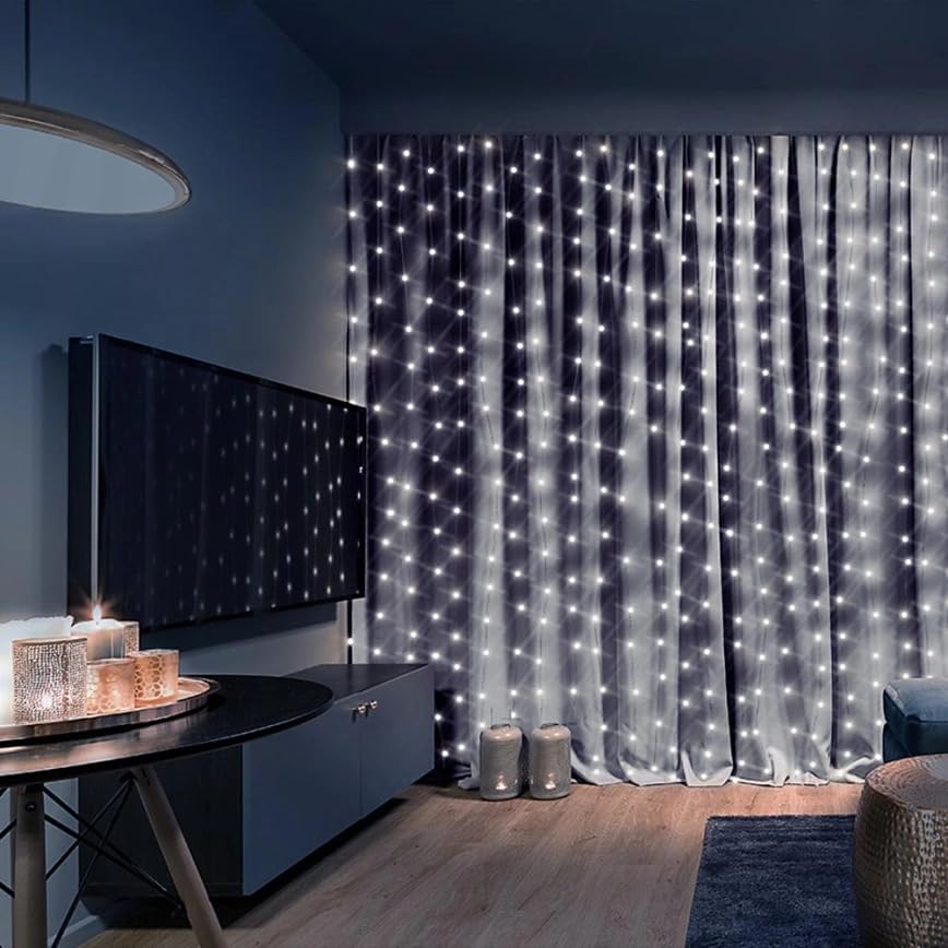 Cortina de Navidad LED 300 x LED/8 funciones/3 x AA/USB 1,2 m blanco frío