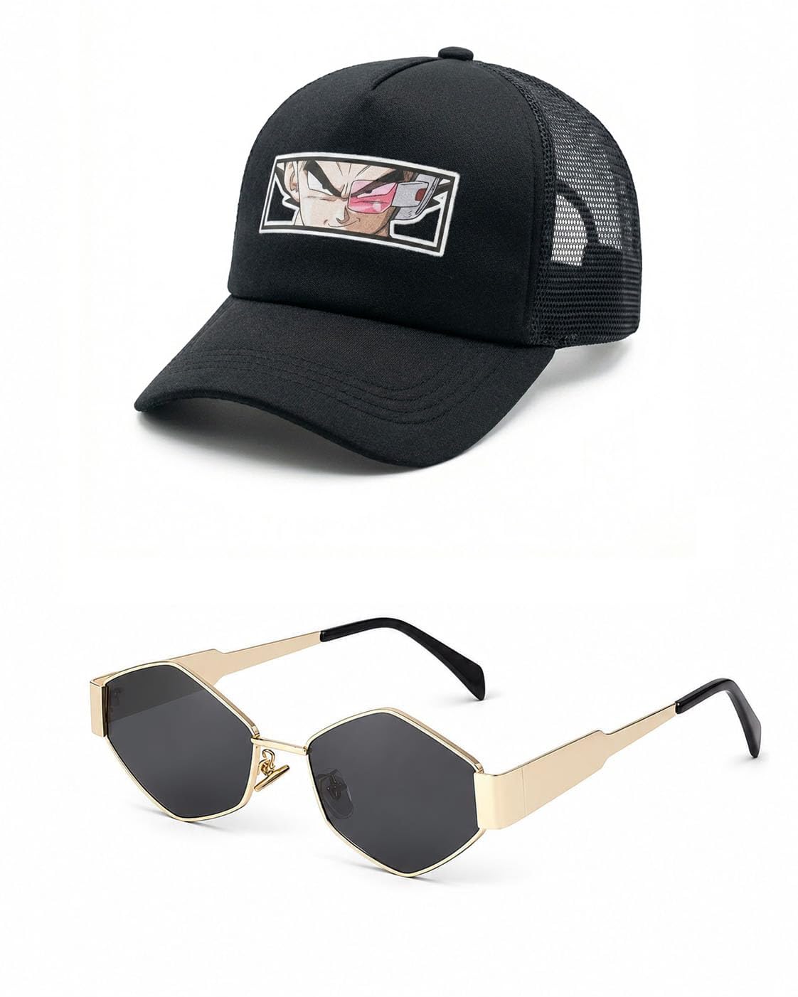 Unisex Black Trucker Cap & UV Protected Hexagon Sunglasses Combo-picture-12