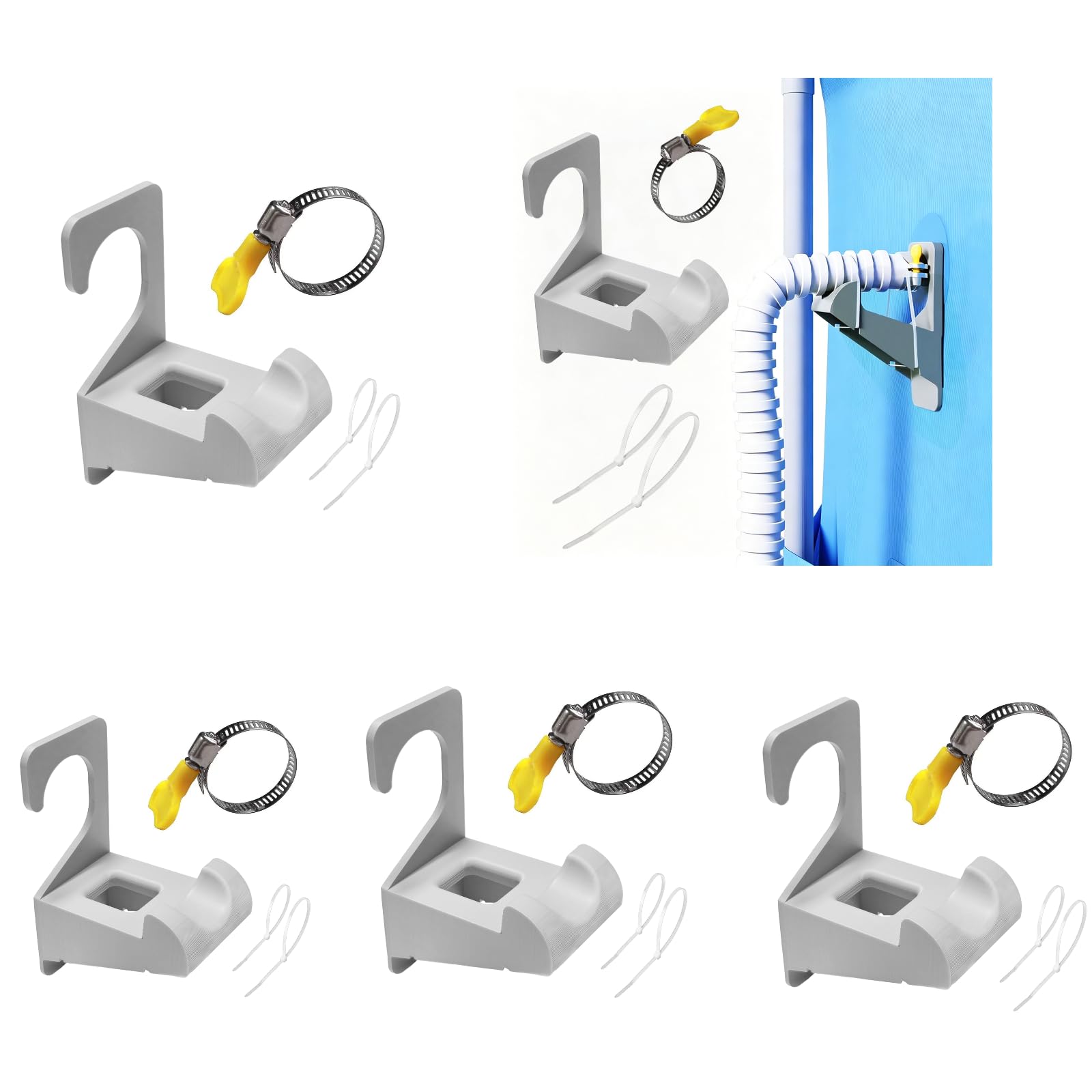 5PCS Pool Hose Holder with Adjustable Metal Clamp & Zip Ties Above Ground Pool Hose Organizer Weatherproof for Above Ground & Inground Pools