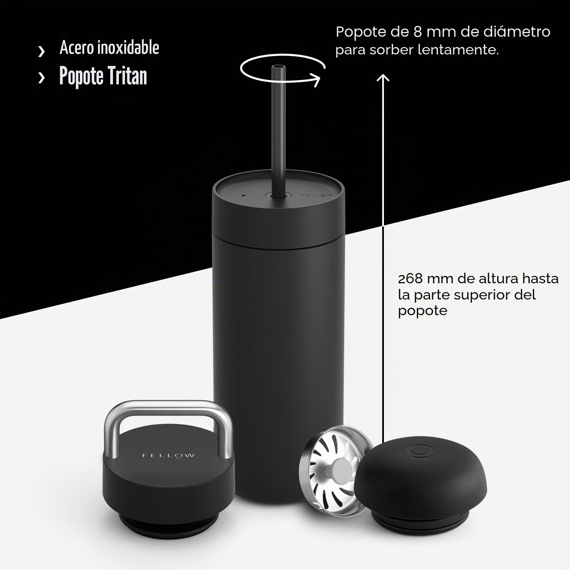 Fellow Carter thermal mug set 3 caps matte black 473 ml