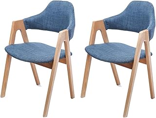 Sillas CJC Conjunto De 2 Comedor Madera De Haya Tela De Lino Asiento Acolchado Amortiguador Suave del Respaldo Cocina Ocio (Color : Azul, Tamaño : Wooden Color Frame)