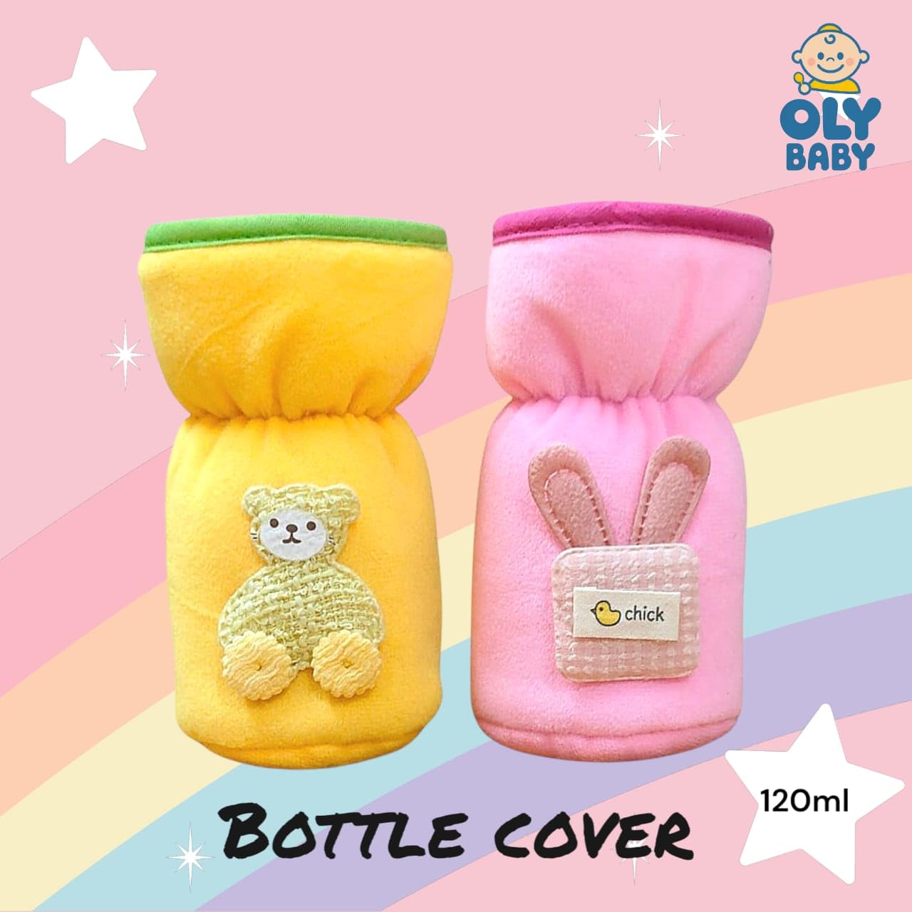 OLY BABY Baby Sharing Bottle Cover 120ml/4oz with Soft Plush Fabric 100% Cotton (Pack of 2) 4