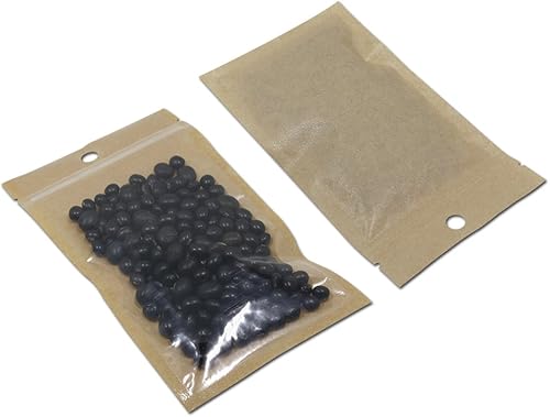 100 piezas de plástico de papel kraft marrón transparente para cierre de cremallera, cierre de cremallera, bolsas de embalaje planas sellables