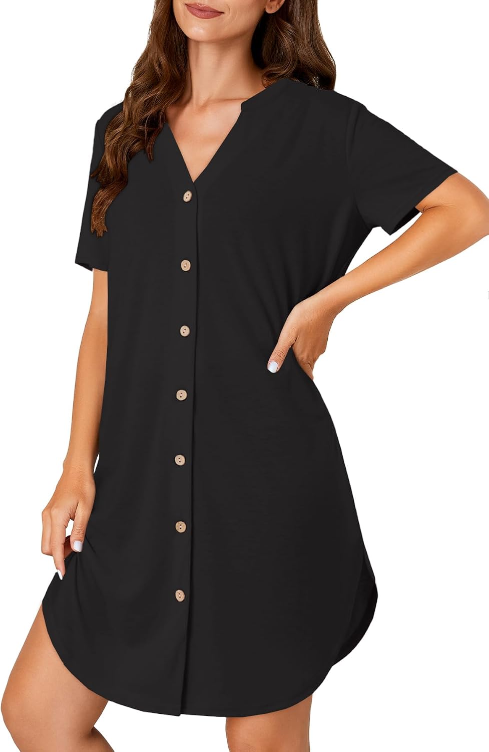 Vrtige Women's Button Down V Neck Short Sleeve Nightgown Pajamas