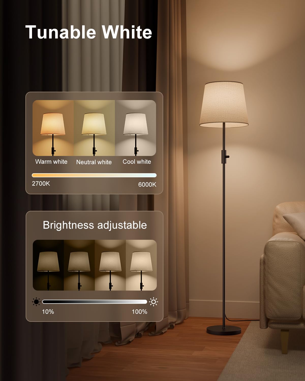 DUSKTEC Smart Alexa Floor Lamp for Living Room RGB Colour Changing, Dimmable Standing Lamp Warm & Cold White - Image 4