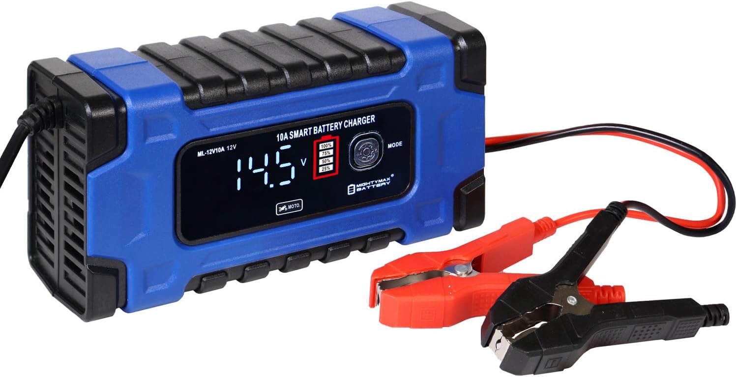 Mighty Max Battery 12V/24V 10Amp Smart Automatic Charger & Maintainer with Restoration Repair, Desulfator, and Winter Mode for Car, RV, Boat, ATV, Truck, Motorcycles - AGM, SLA, Gel, Wet, Deep Cycle