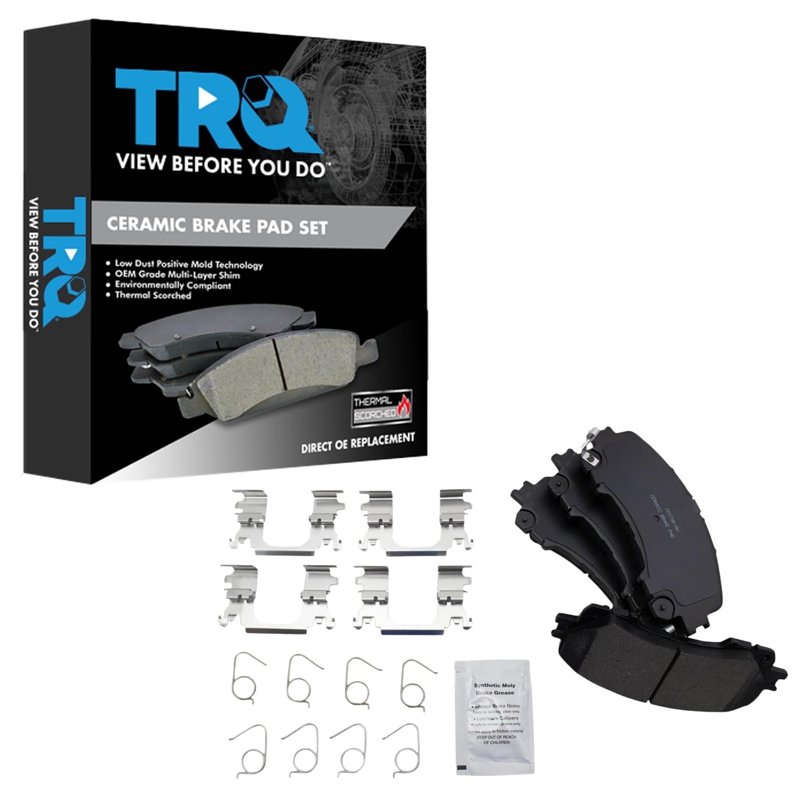 TRQ Ceramic Brake Pad Set - Front & Rear Brake Pads For 2014-2017 Infiniti Q50, Q60, QX50 & Nissan Rogue