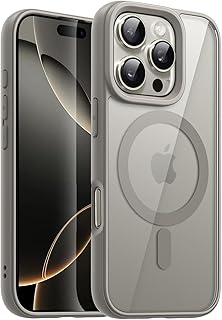 دلـع موبايلك جراب مغناطيسي لموبايل ايفون 16 برو ماكس 6.9 انش متوافق مع ماج سيف، غطاء ممتص للصدمات مضاد اطار بولي يوريثين مقاوم للحرارة بلون سادة غير لامع، ظهر شفاف للخدش (تيتانيوم طبيعي)