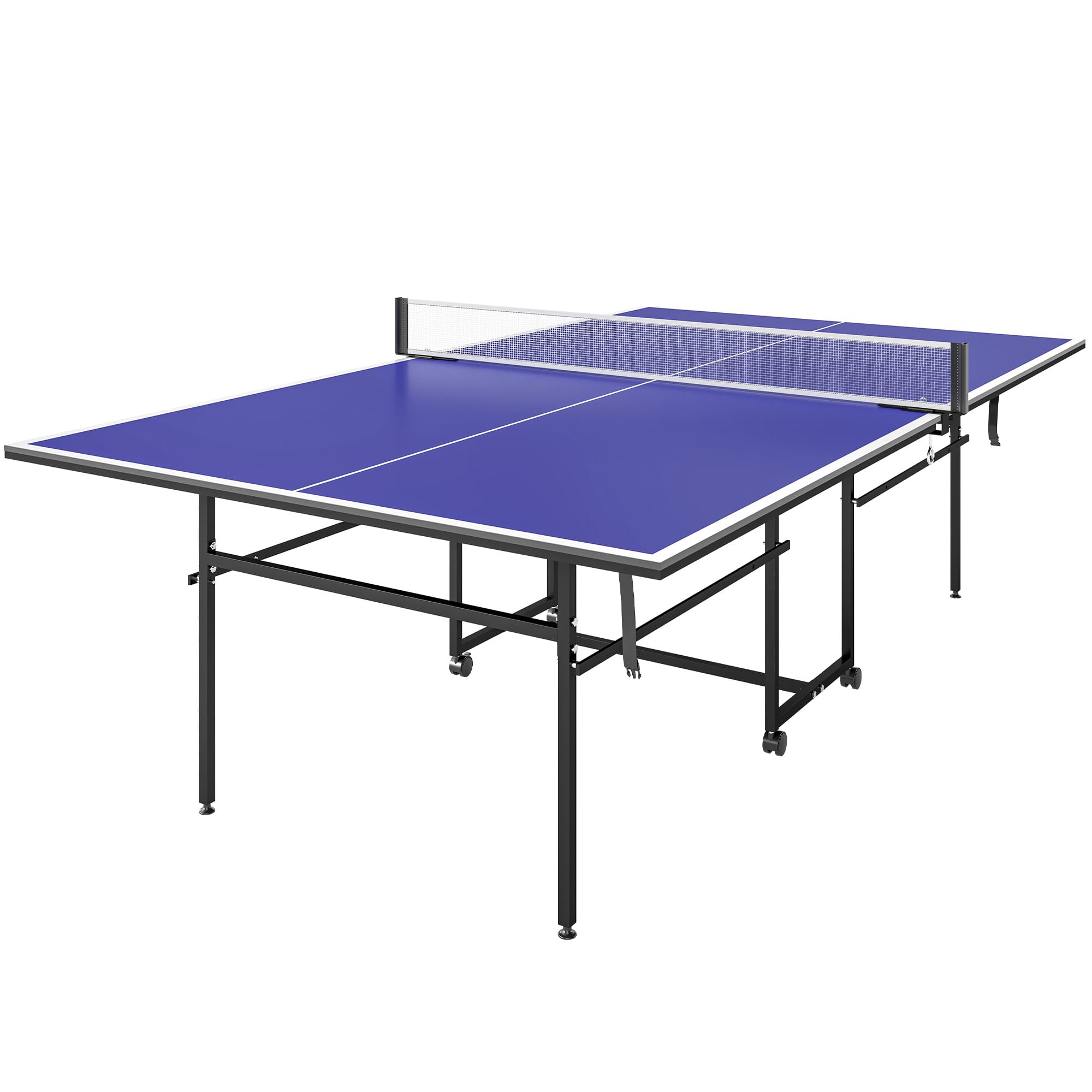 SPORTNOW Mesa de Ping-Pong Profesional Plegable con 4 Ruedas, Red, 2 Palas y 3 Pelotas 274x152,5x75,5 cm Azul