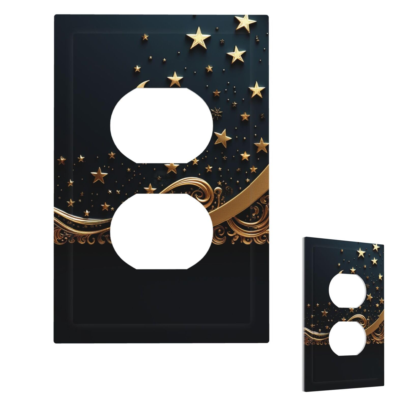 Golden Background And Crescent Moon Wall Plate Cover Modern Decorative 1 Gang Light Switch Cover Unbreakable Receptacle Outlet Covers For Living Room Bedroom Home Decor Duplex